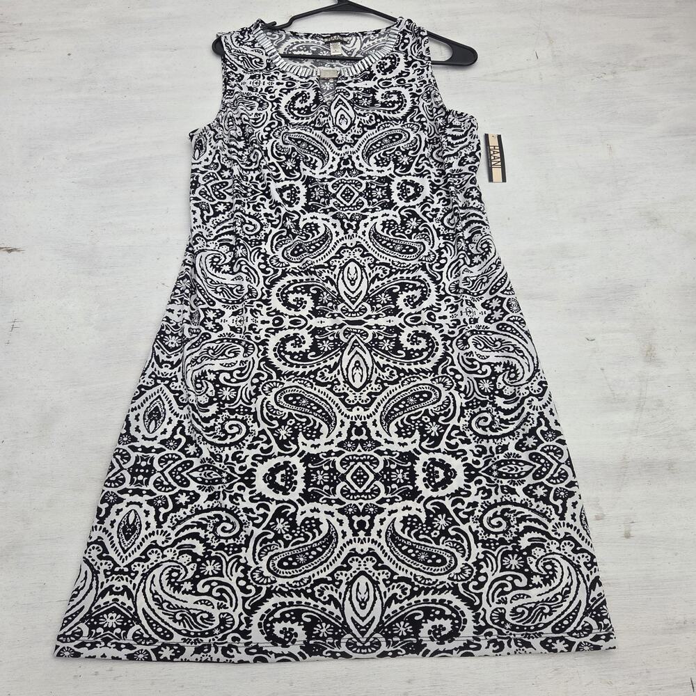 Haani Dress Sleeveless Stretch Black White Geometric Womens XL